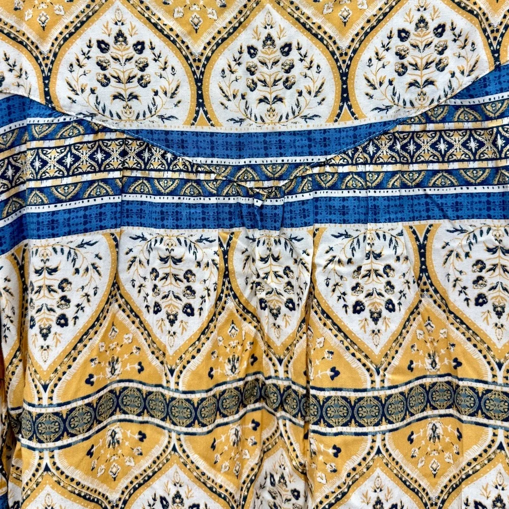 Roxy Women’s Boho Patterned Blouse - Yellow and Blue Size Small Bohemian